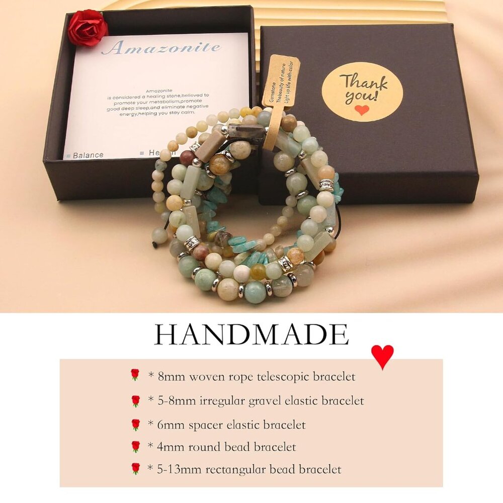 Adjustable 5-Piece Amazonite Beaded Bracelet Set … - image 5